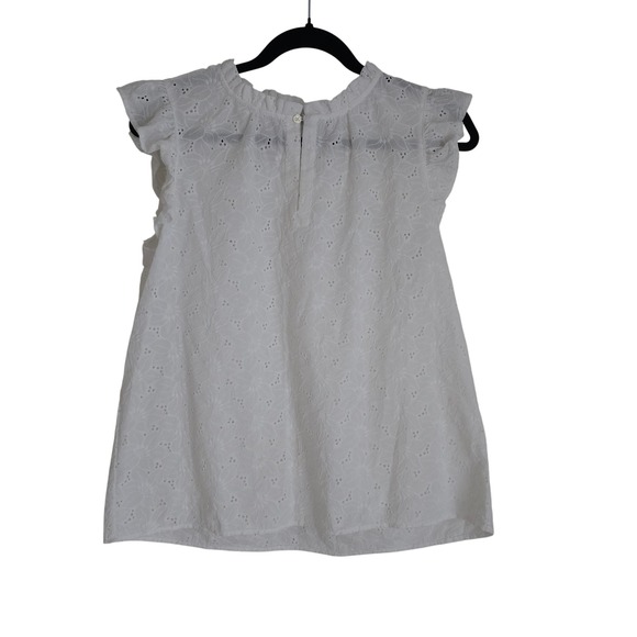 LOFT Tops - LOFT White Eyelet Lace Blouse Ruffled Sleeve M Cottagecore Boho Coastal Top